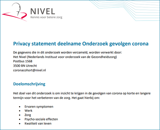 Nivel-privacystatement-coronavirus