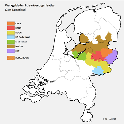 Kaartje werkgebieden huisartsenorganisaties